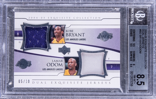 2004-05 UD "Exquisite Collection" Dual Jerseys #BO Kobe Bryant/Lamar Odom Game Used Patch Card (#05/10) - BGS NM-MT+ 8.5